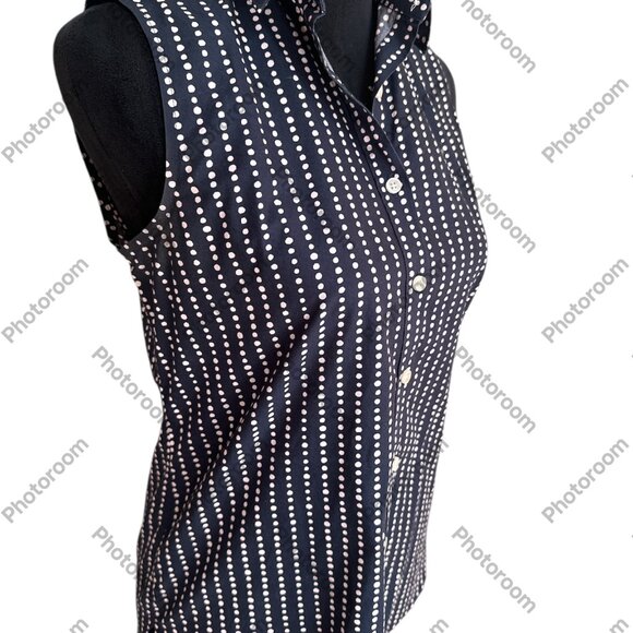 Lands' End Size 4 Navy & Purple Polka Dot Stripes Button Sleeveless Shirt - Picture 4 of 6